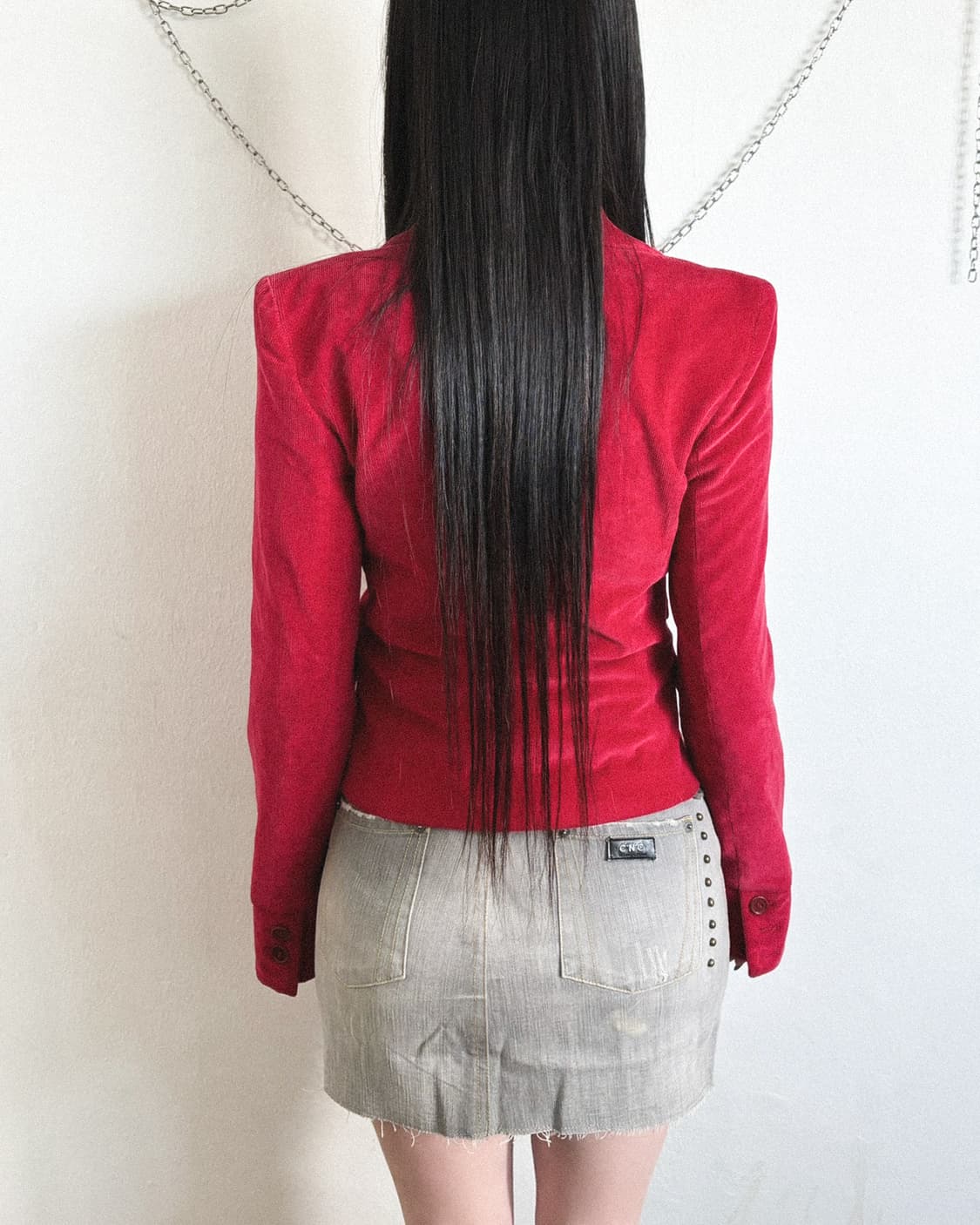 모스키노 by 제레미스캇 레드 플라워 브로치 핀코듀로이 크롭컷 자켓 상품이미지4