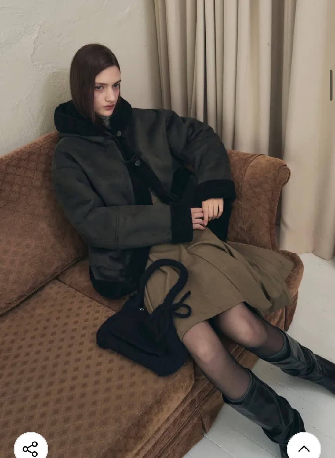 레더리 무스탕 후디 더플 자켓 [CHARCOAL] 판매 상품이미지7