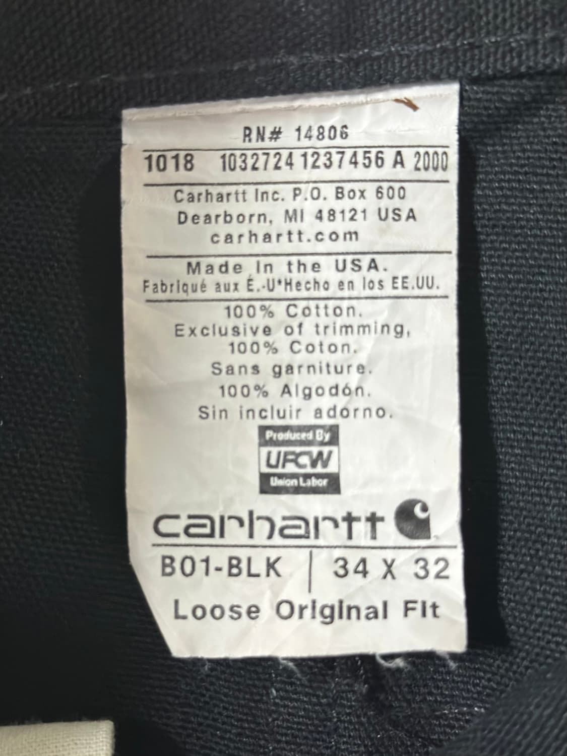 칼하트 B01 더블니 블랙 34  Made in USA 상품이미지3