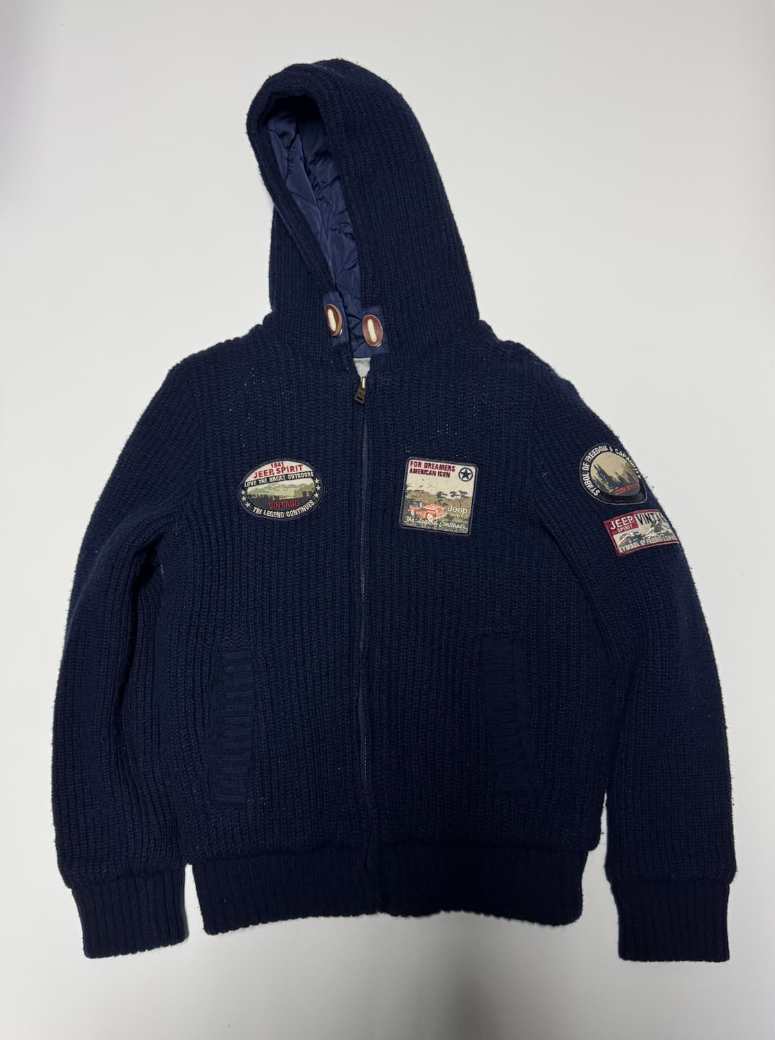 여성 지프 Jeep 와팬 와플 니트 후드 패딩 네이비 상품이미지1