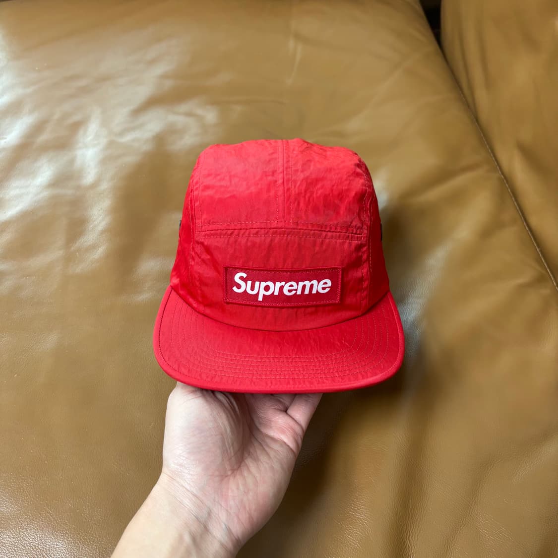 슈프림 캠프캡 모자 박스로고 워시드 나일론 레드 상품이미지2