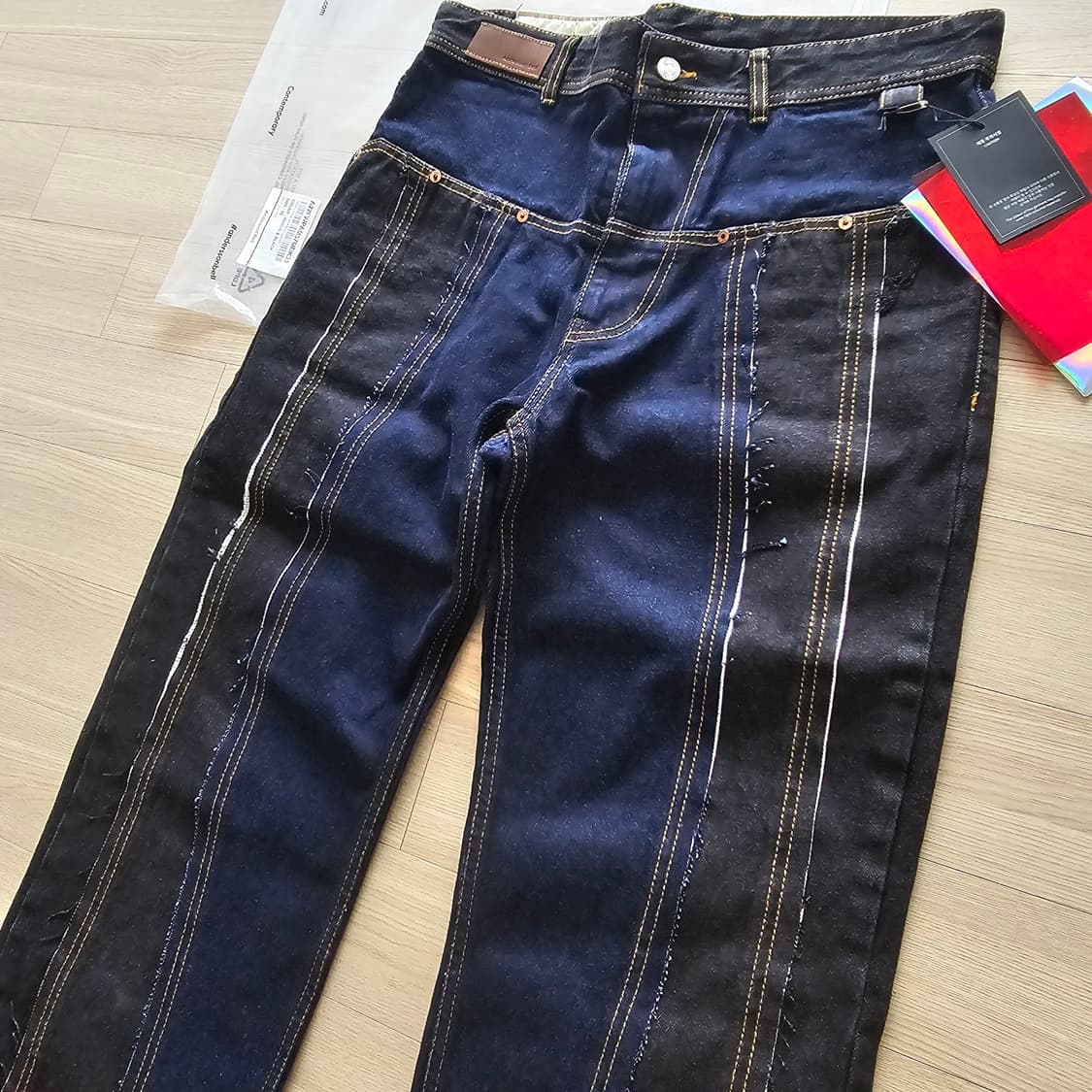 33 새제품) 앤더슨벨 티모시 패널 와이드 팬츠 커브드 청바지 32 34 상품이미지4