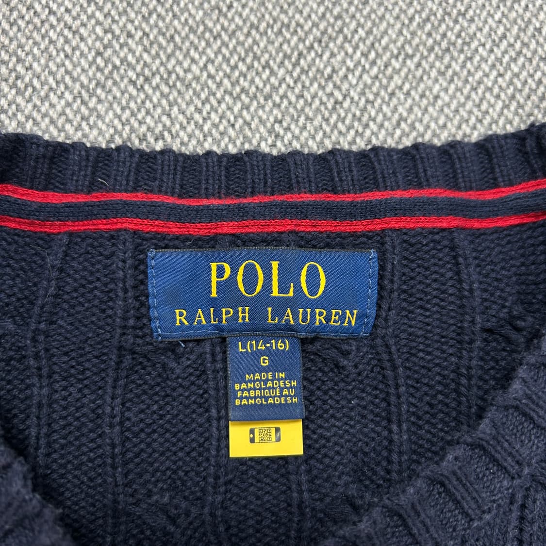 폴로 QR라벨 네이비 케이블니트(L(14-16)) 상품이미지2