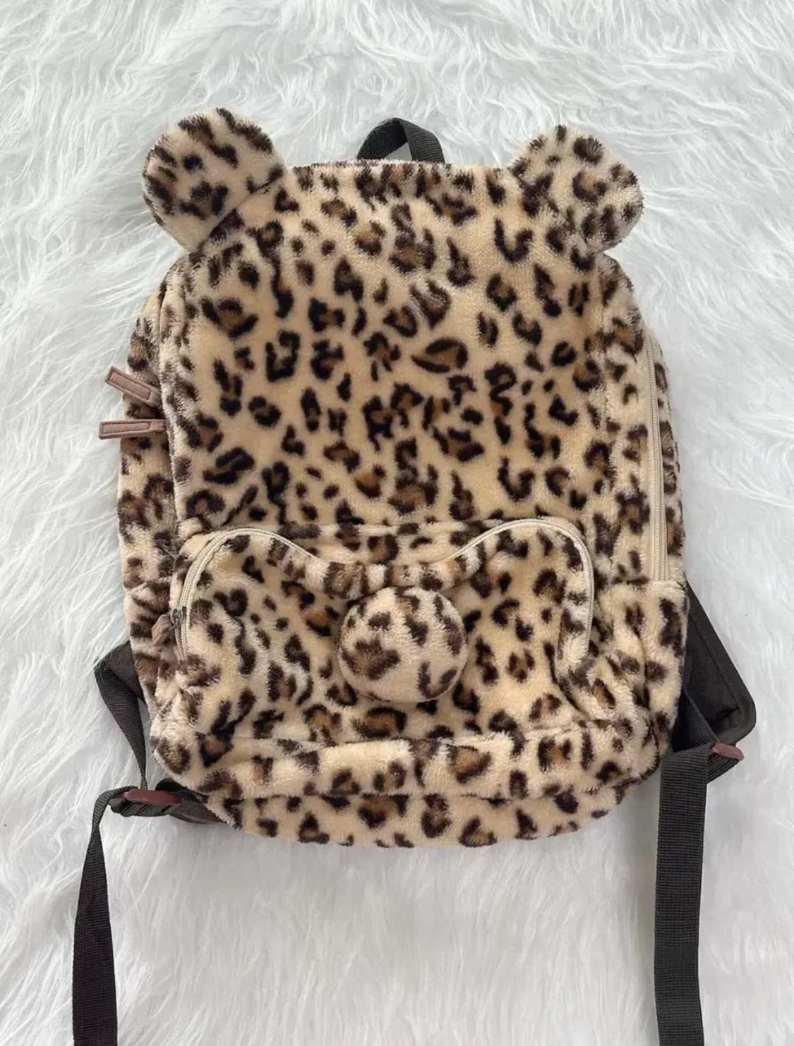 빈티지 호피 레오파드 퍼 백팩 라떼갸루 상품이미지1