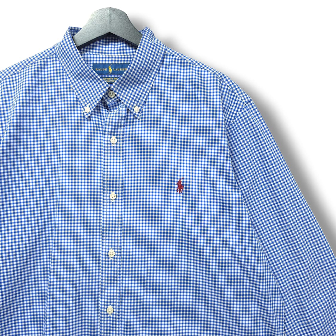 [XL] 폴로 블루 깅엄 커스텀핏 코튼 스트레치 긴팔셔츠 상품이미지3