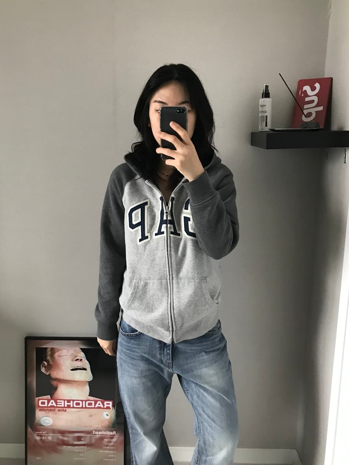 갭 중앙 빅 로고 기모 양털 나그랑 패턴 후드집업 상품이미지3