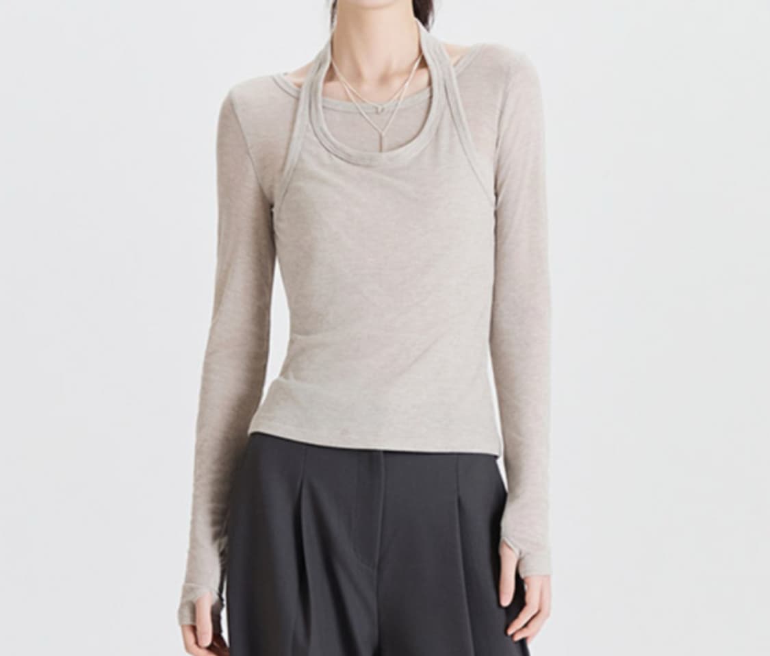 (새제품) 미쏘 홀터넥 시스루 긴팔 티셔츠 상품이미지1