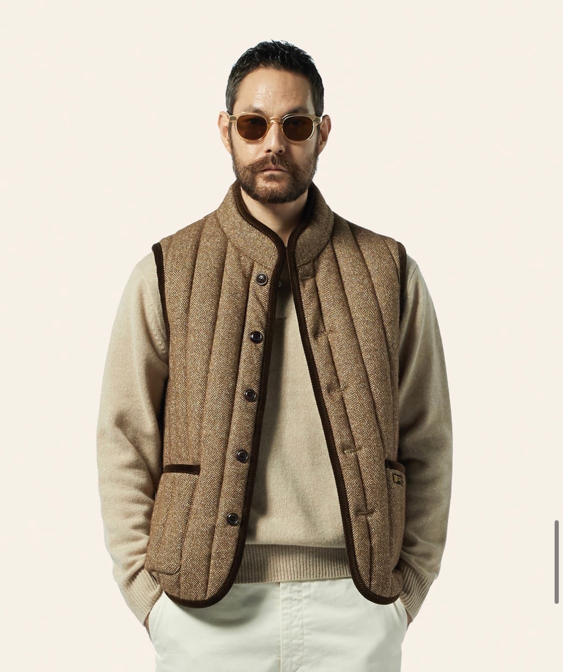 바스통 187 브라운 헤링본 베스트 L(105-110) 상품이미지2