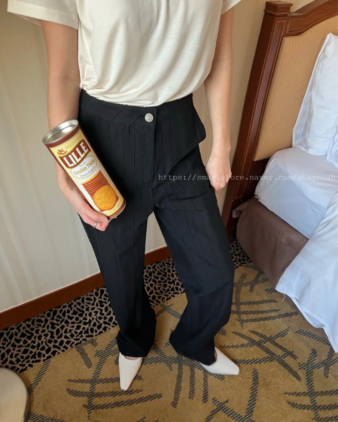 아르 arr 루트 팬츠 스트라이프 프린지 블랙 s 상품이미지1