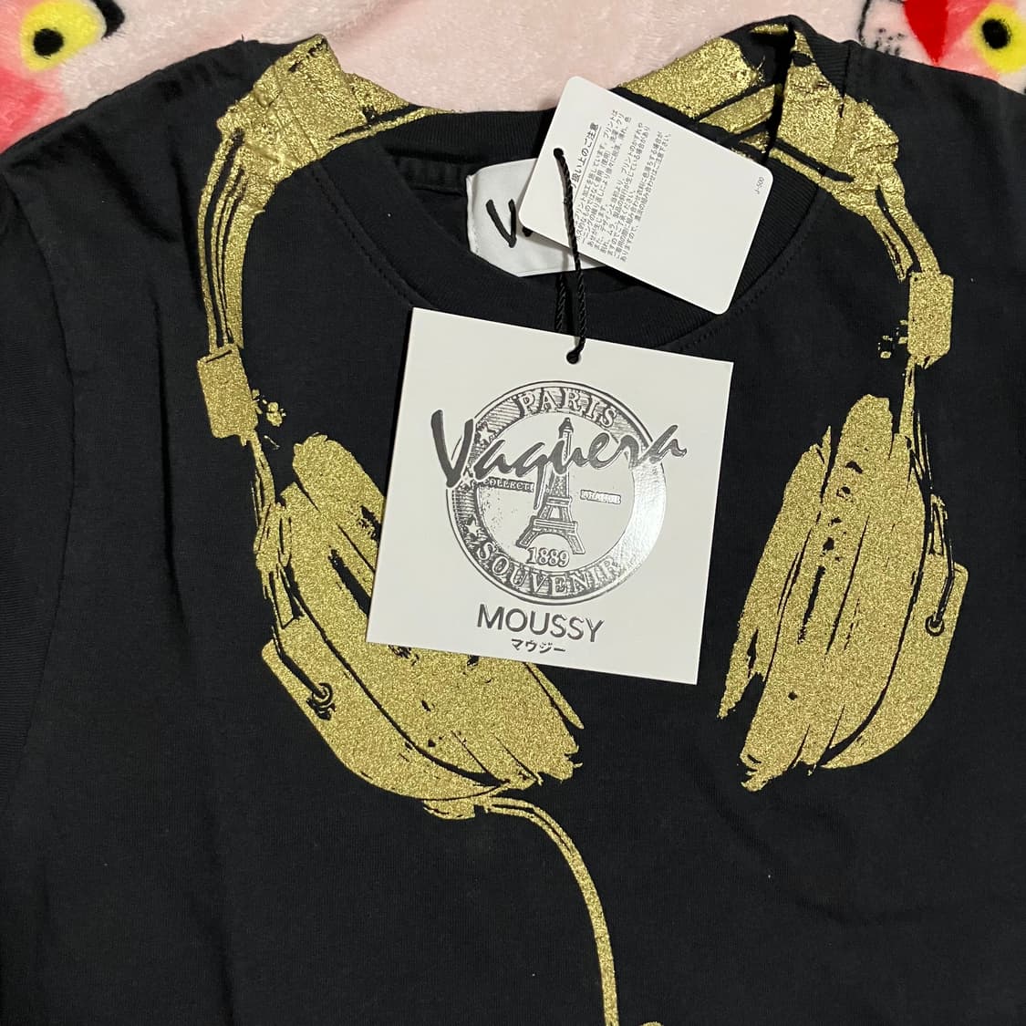 [S] 바퀘라 X Moussy 헤드폰 베이비 티셔츠 블랙 상품이미지4