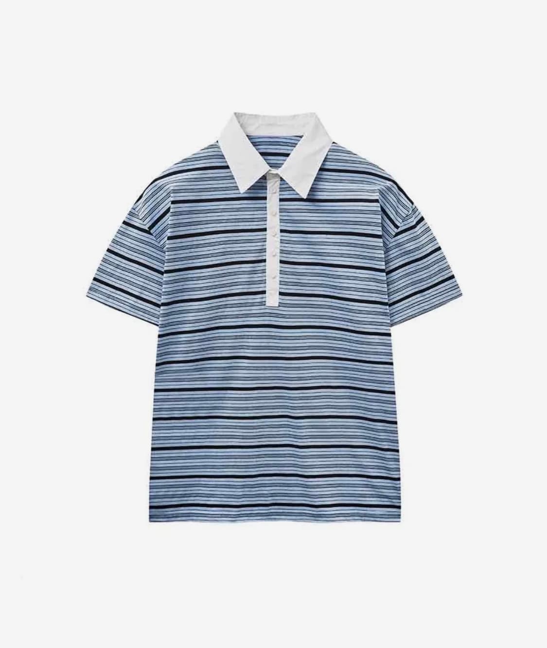 렌세 Multi Stripe Rugby Collar T-shirt Sky 상품이미지3