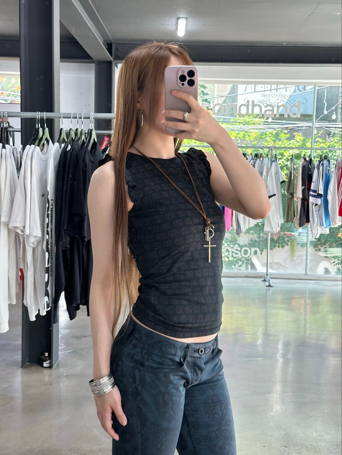 히스테릭글래머 HS 오팔글리터 풀로고 프릴 슬리브리스 상품이미지3