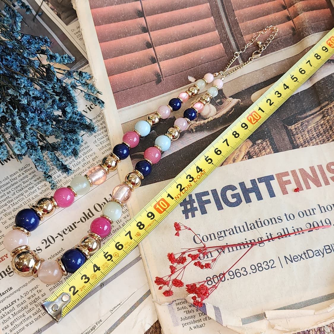 90s 프랑스 빈티지 앤티크 골드 포인트 멀티 컬러 비즈 목걸이 상품이미지4