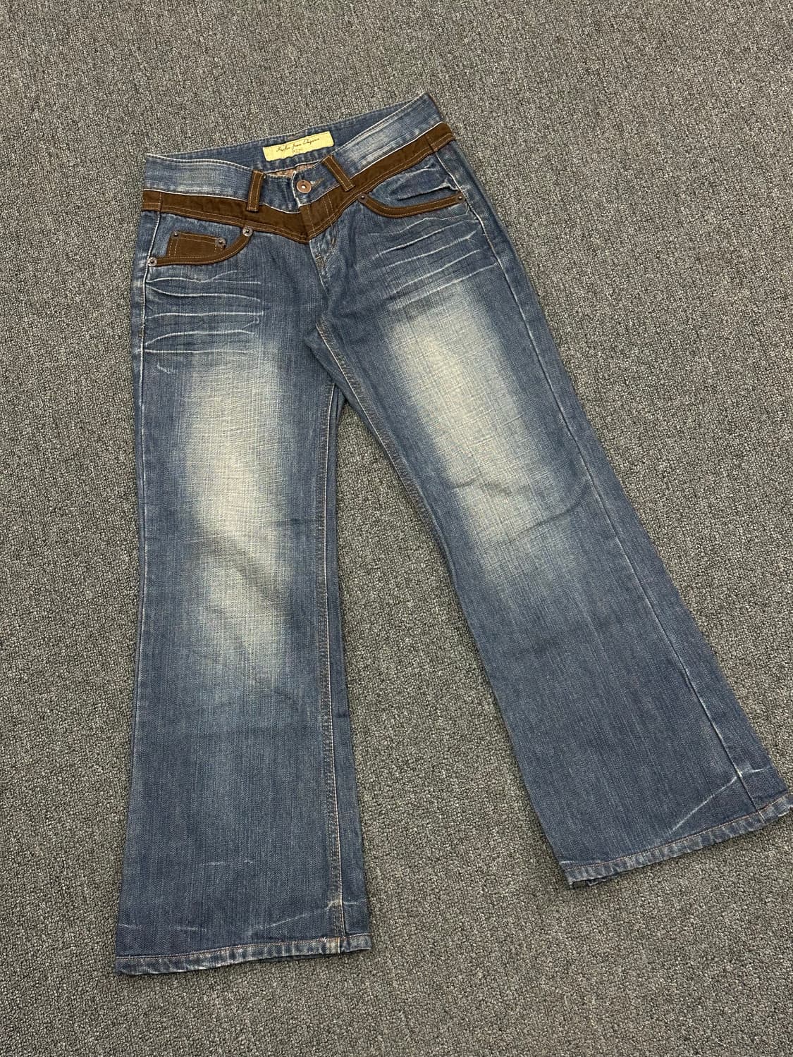 OS)일본 빈티지 여성 브라운 코듀로이 트리밍 부츠컷 데님 팬츠 상품이미지1