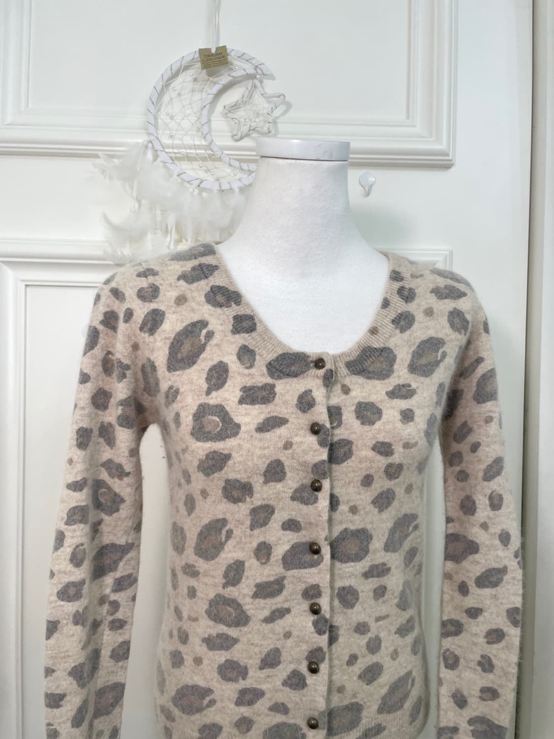 beigegray leopard slim wool angora cardi 상품이미지5