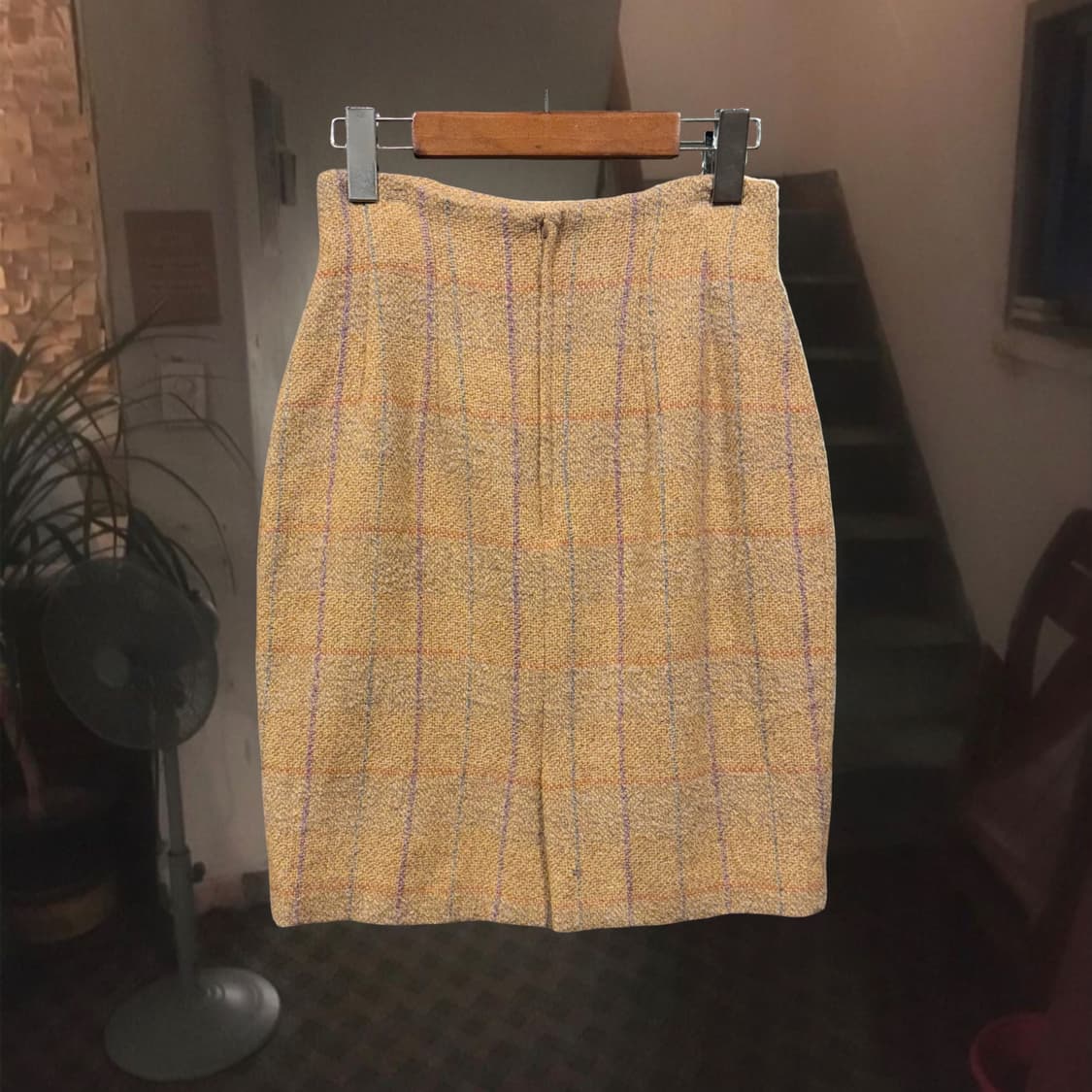 일본 빈티지 루즈핏 부클 빅 카라 체크 더플 울 자켓 투피스 셋업 상품이미지7