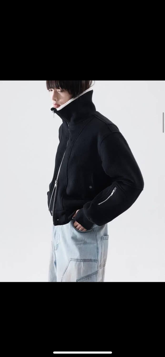 2) 알렌느 하이넥 크롭 울 블루종 새상품 상품이미지5