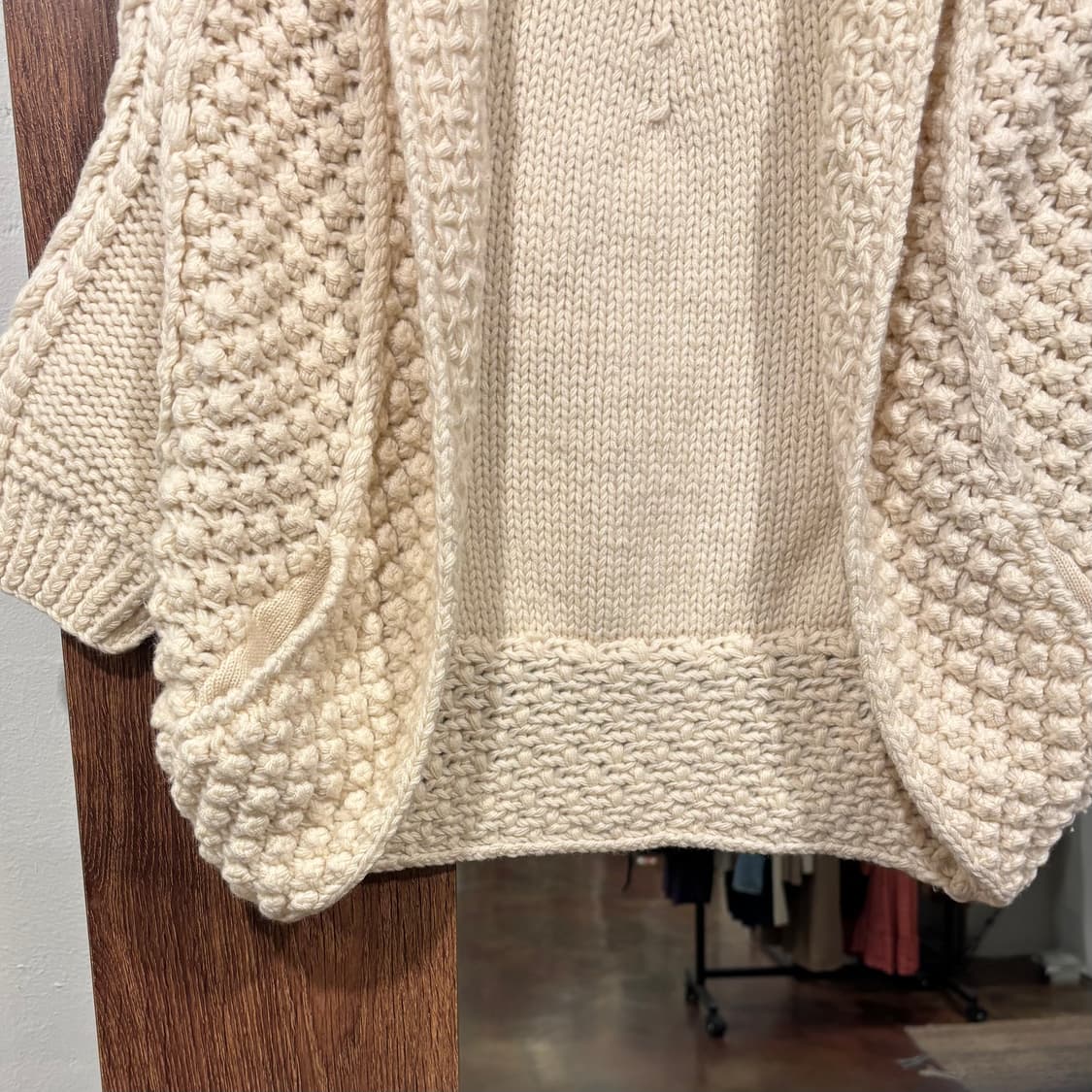 일본 빈티지 아이보리 울100 모리 숄카라 7부 도톰 가디건 상품이미지4