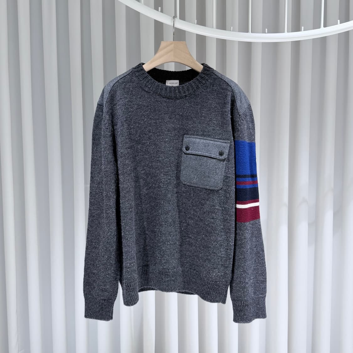 (A+/3XL) / 몽클레어 울 플란넬 믹스 스웨터 니트 그레이 상품이미지1