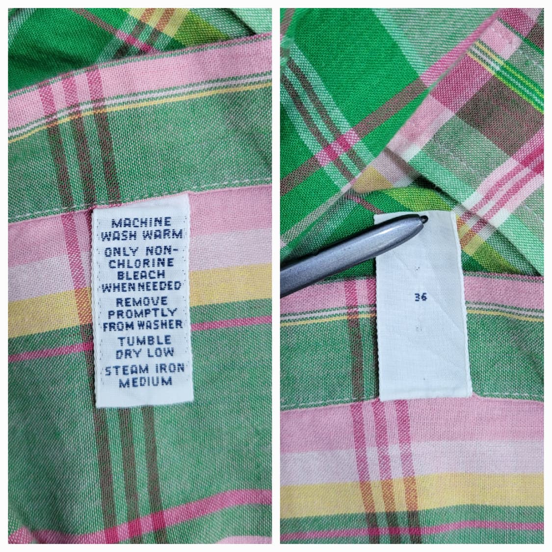 POLO 폴로 랄프로렌 클레식핏 체크 셔츠 / 남 15 M 그린 핑크
 상품이미지9