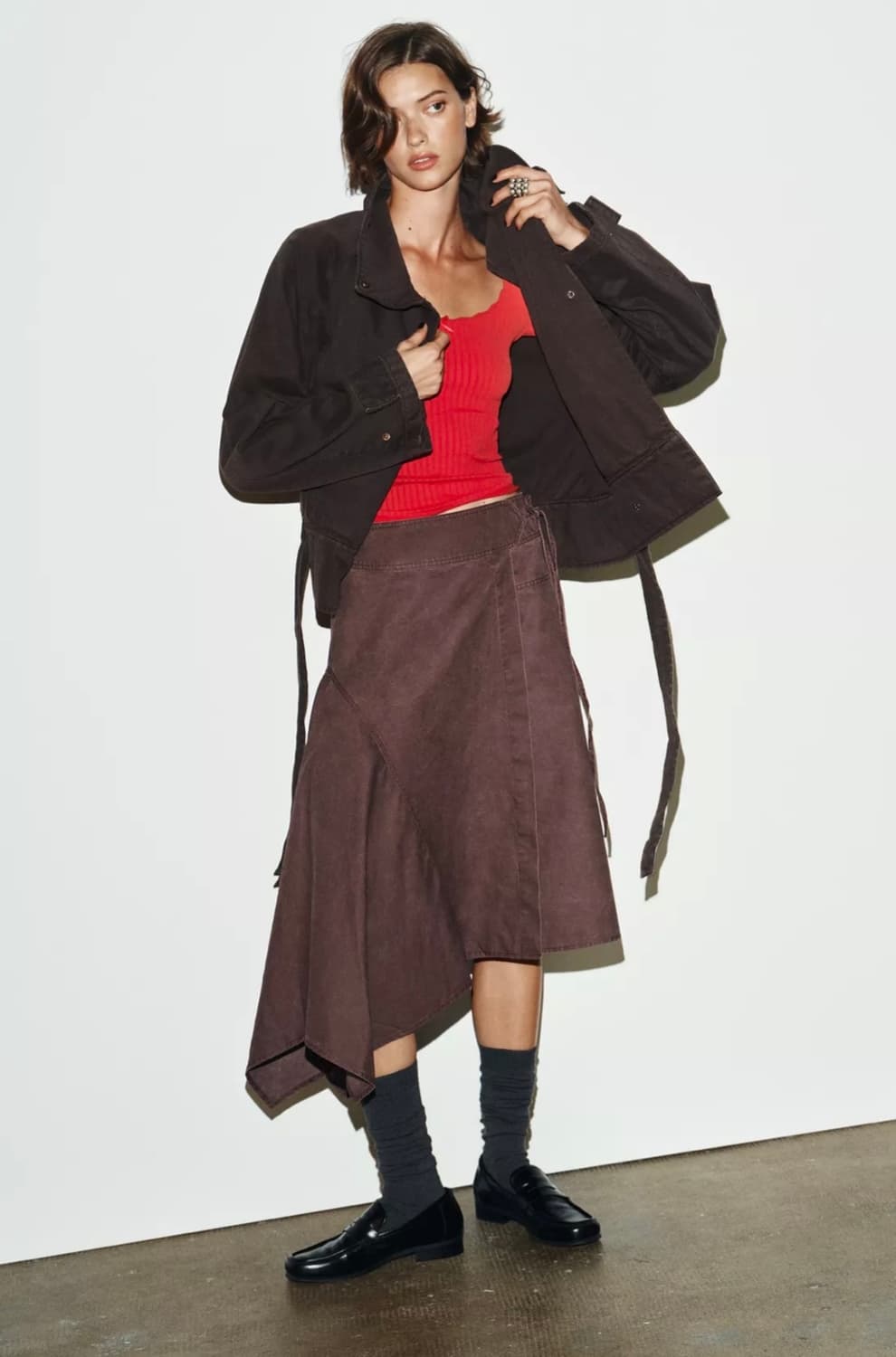 자라 워싱효과 비대칭 파라오 스커트 상품이미지1