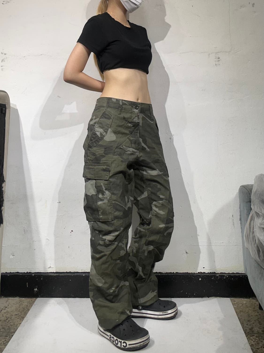 빈티지 카키 카모 와이드 카고 팬츠  상품이미지1