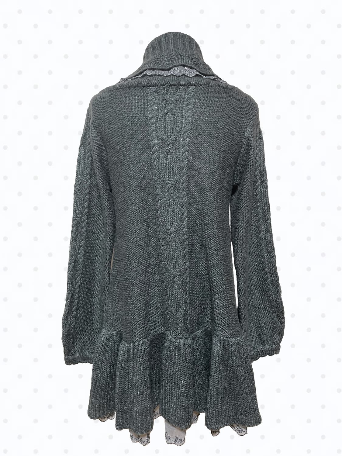 🩶axesfemm엑시즈팜 그레이 레이스 터틀넥 아일렛 리본 니트 원피스 상품이미지2