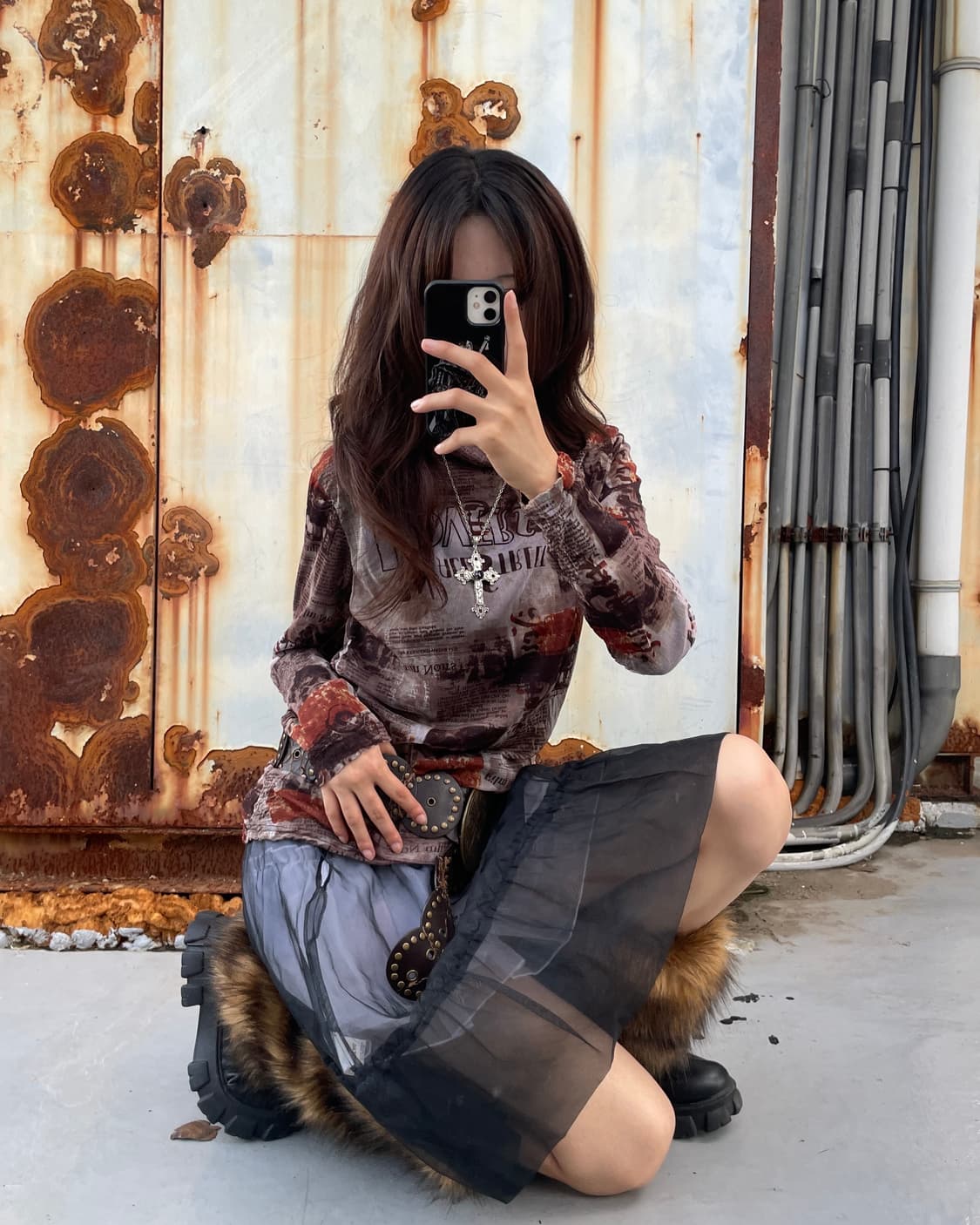 🎸브라운 프린팅 터틀넥 롱슬리브🎸 상품이미지2