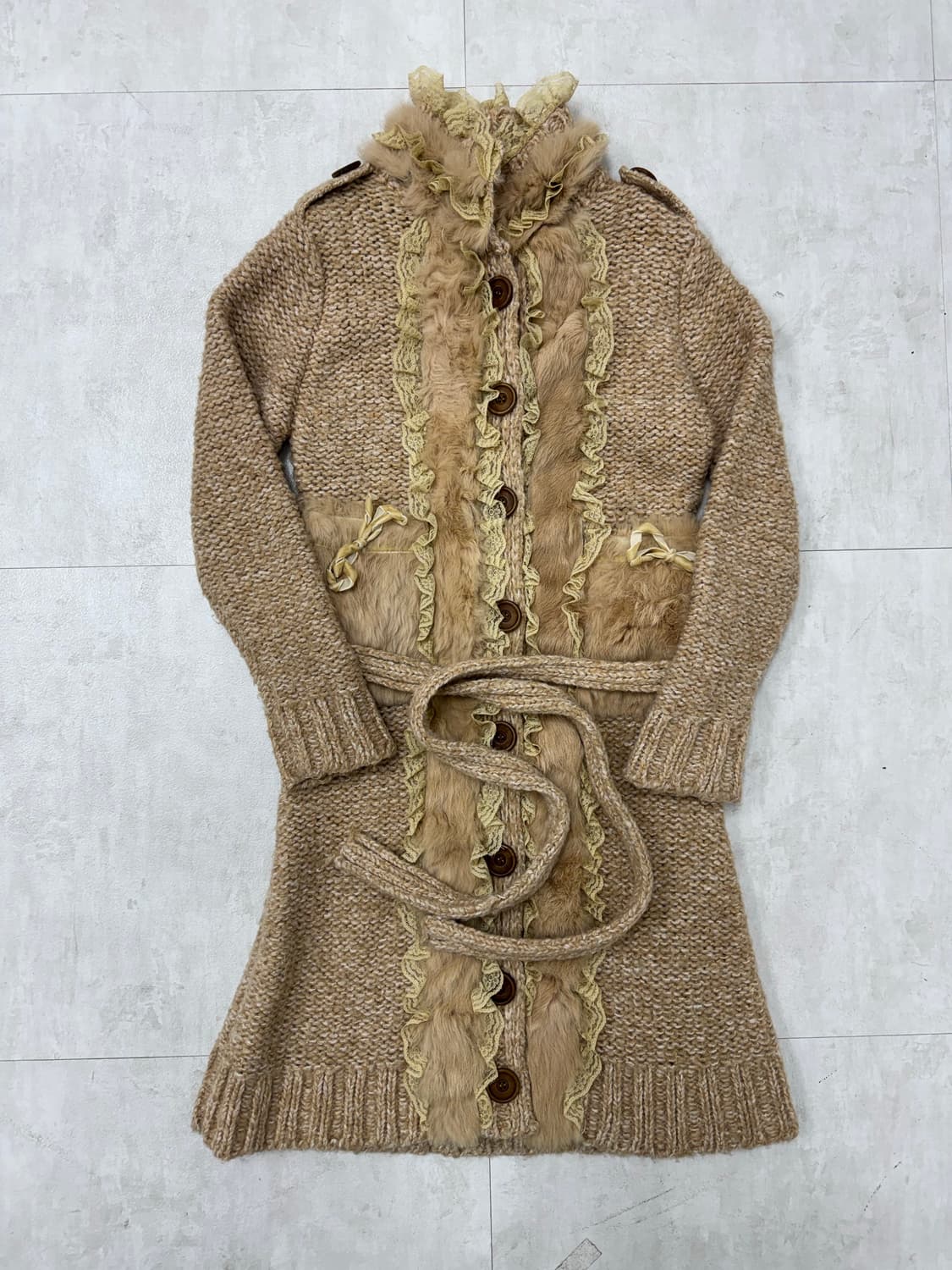 •빈티지 퍼 디테일 니트 롱 가디건 상품이미지1