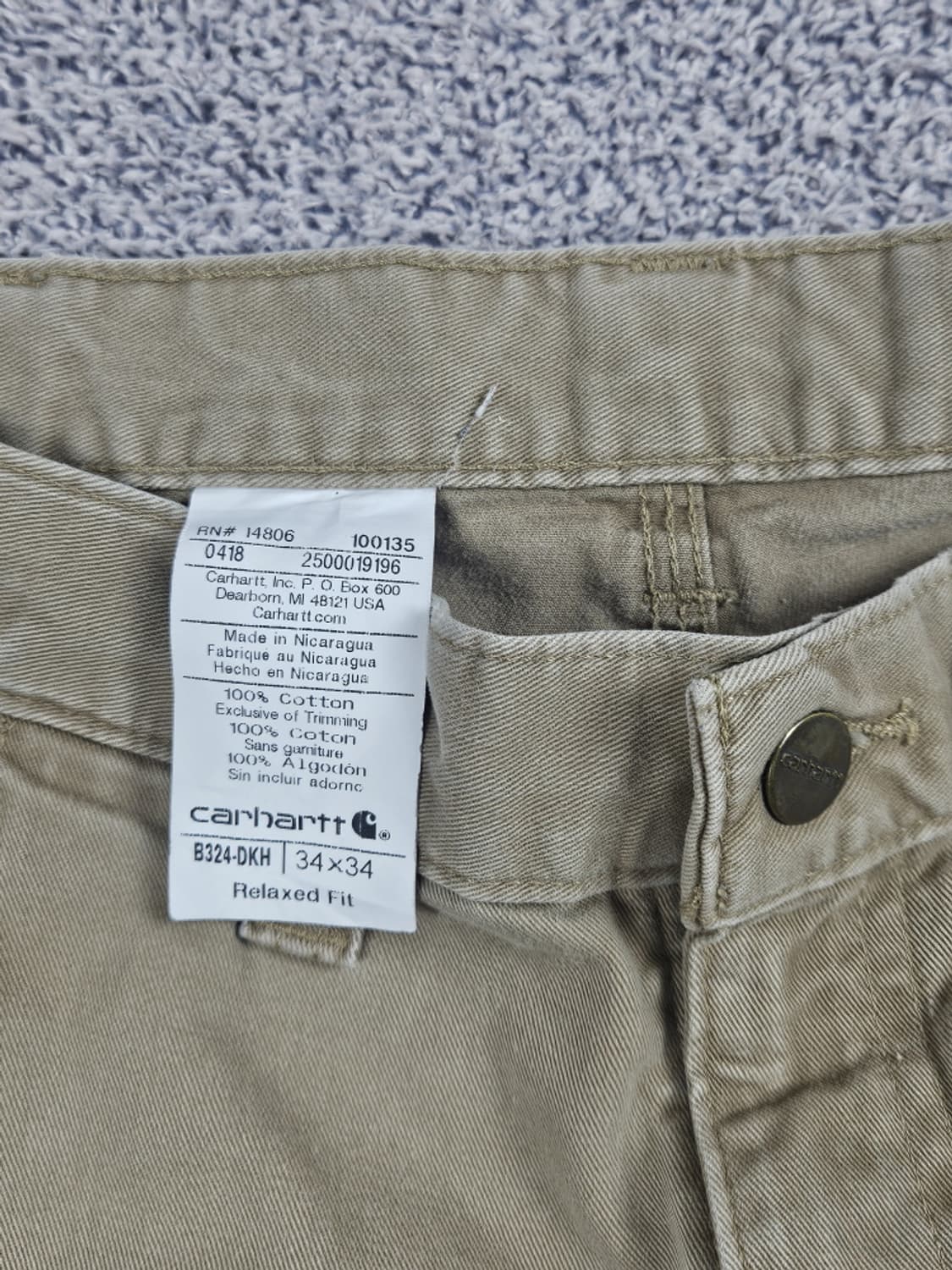 칼하트 코튼 캔버스 카펜터 워크 팬츠 ( 34X34 ) / 10577 상품이미지7