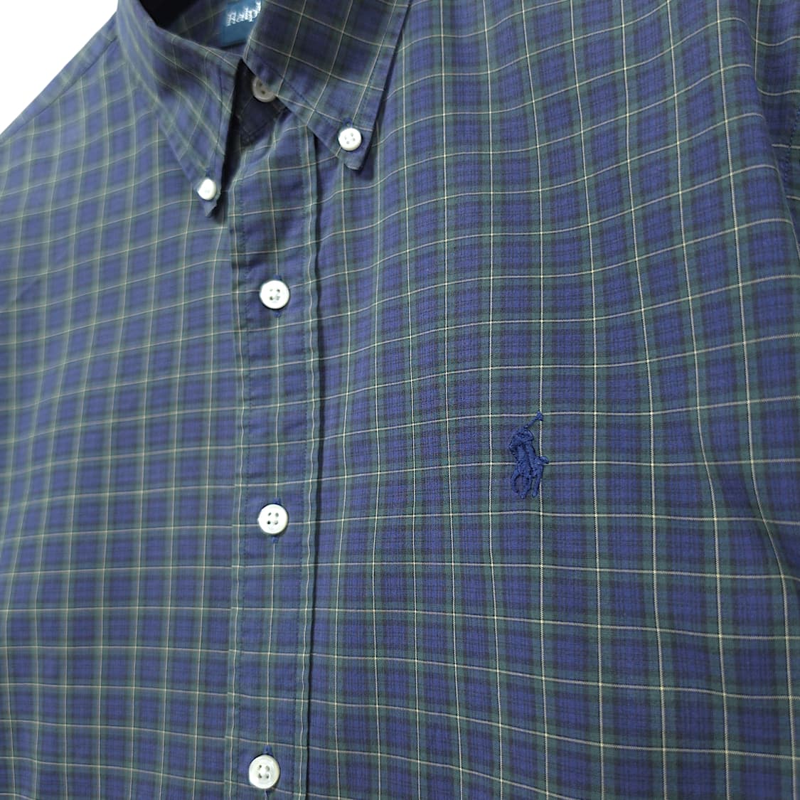 [XL] 폴로 네이비&그린 라인체크 커스텀 핏 긴팔셔츠 상품이미지4