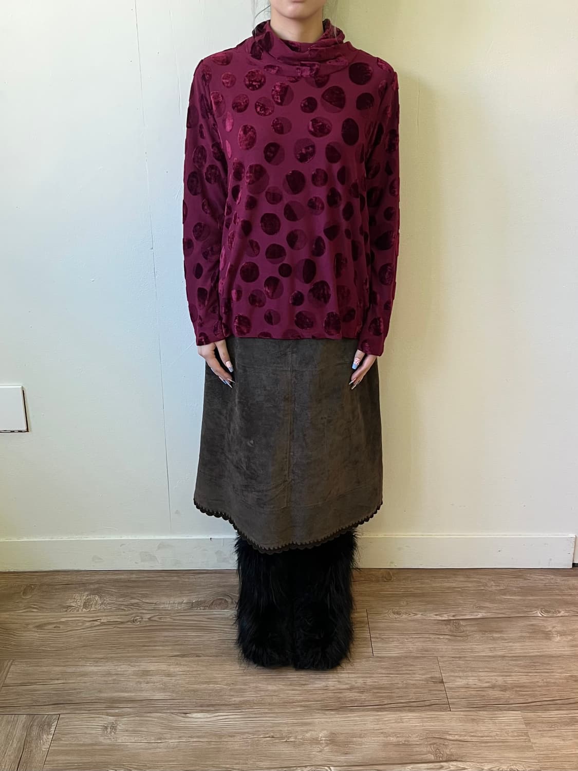 japan vtg 도트 로즈벨벳 터틀넥 상품이미지8