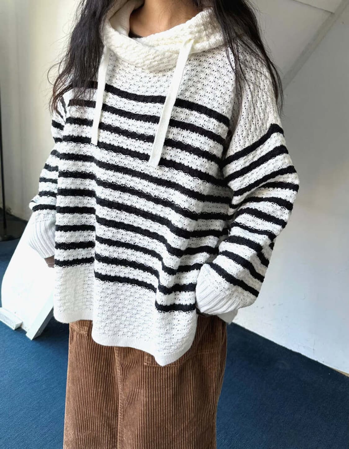 BIG silhouette loose knit hooded P/O 상품이미지10