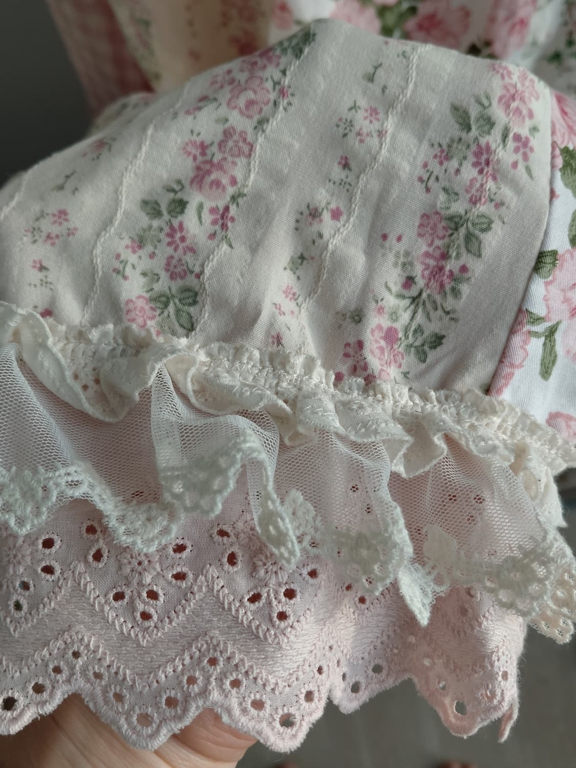 [핸드메이드 새상품] 빈티지 플라워 체크 패치워크 롱 스커트 상품이미지5