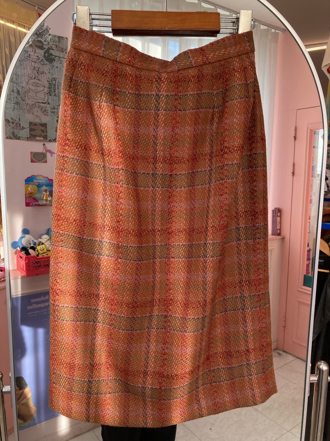 빈티지 브라운 울 체크 미디 스커트 상품이미지2