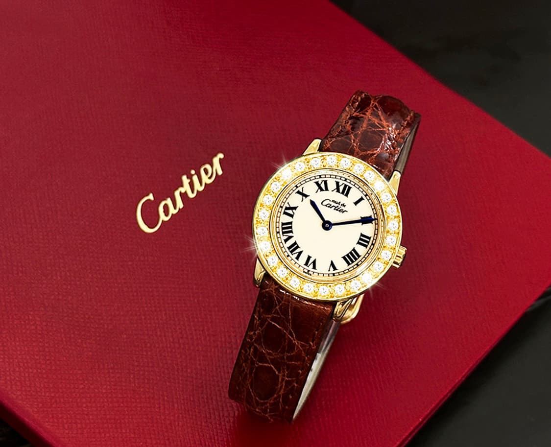 까르띠에 론드 아이보리 다이얼 빅 다이아 여성 악어가죽 시계 상품이미지8
