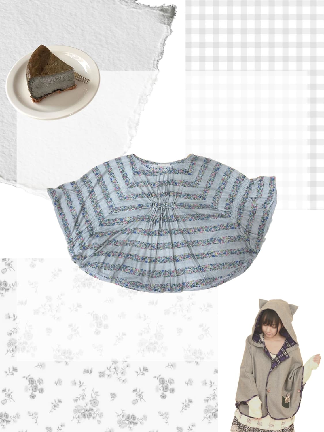 빈티지 그레이 플라워패턴 판초 스타일 탑 상품이미지1