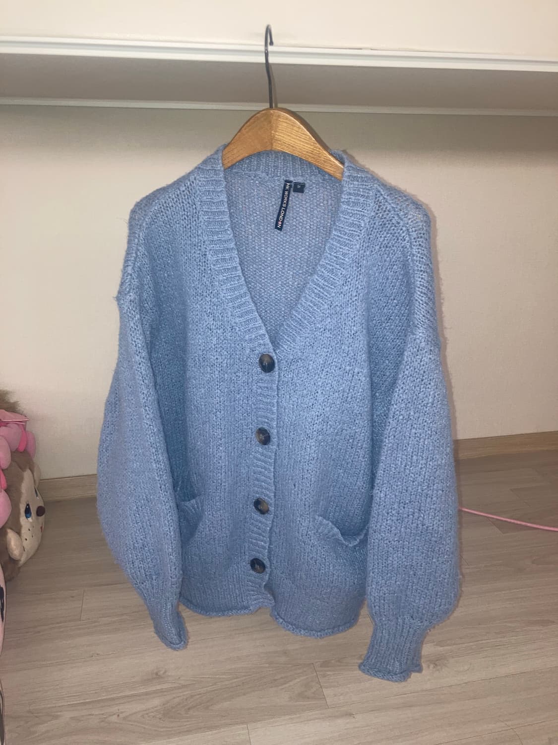 하구미룩 모리걸 스쿨룩 체크 랩스커트 하늘 가디건 케이블니트 베스트 츄바 상품이미지3