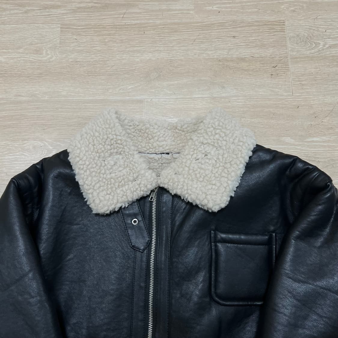 여성 레더 가죽 시어링 크롭 무스탕 자켓 [블랙] FREE 상품이미지2