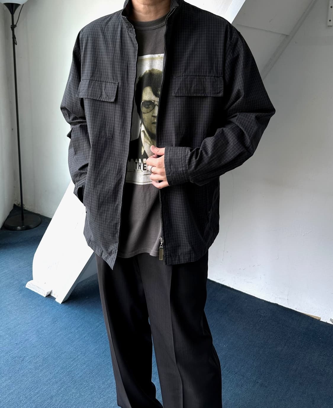 Washed cotton graph design zip jacket 상품이미지7