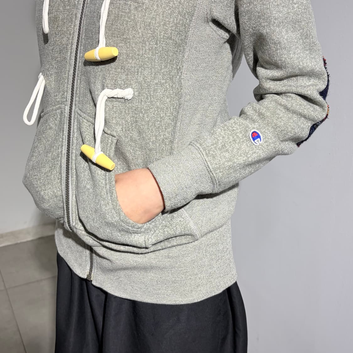 챔피온 리버스위브 그레이 떡볶이 후드집업 자켓 상품이미지3