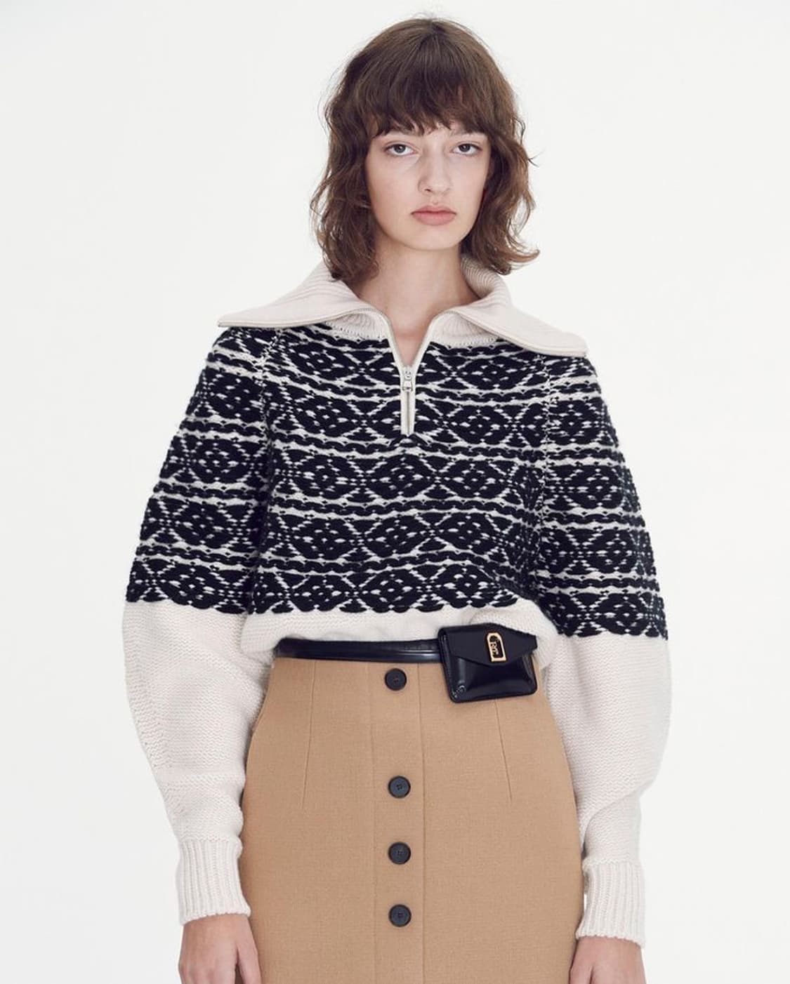 recto 렉토 자카드 니트 반집업 상품이미지1