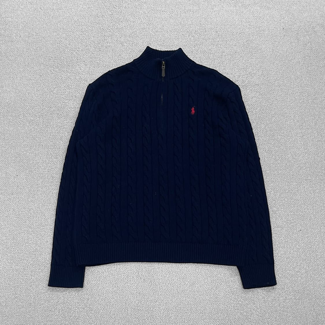 폴로 랄프로렌 포니 로고 케이블 니트 하프 집업 네이비 상품이미지1