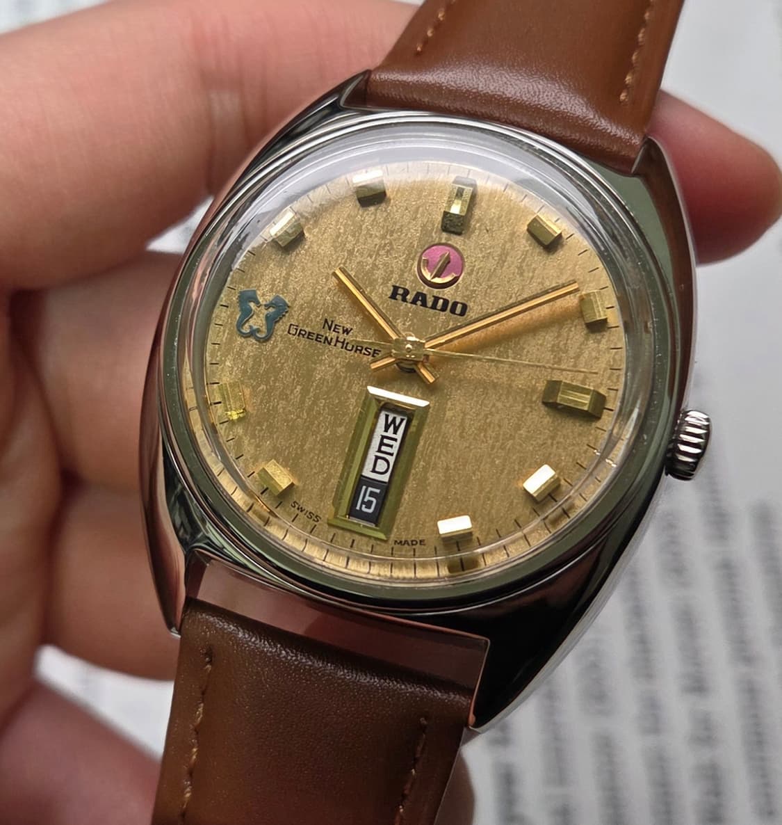 레어] 빈티지 라도 뉴 그린호스 순정 샴골판 해마로고 데이데이트 오토매틱 상품이미지4