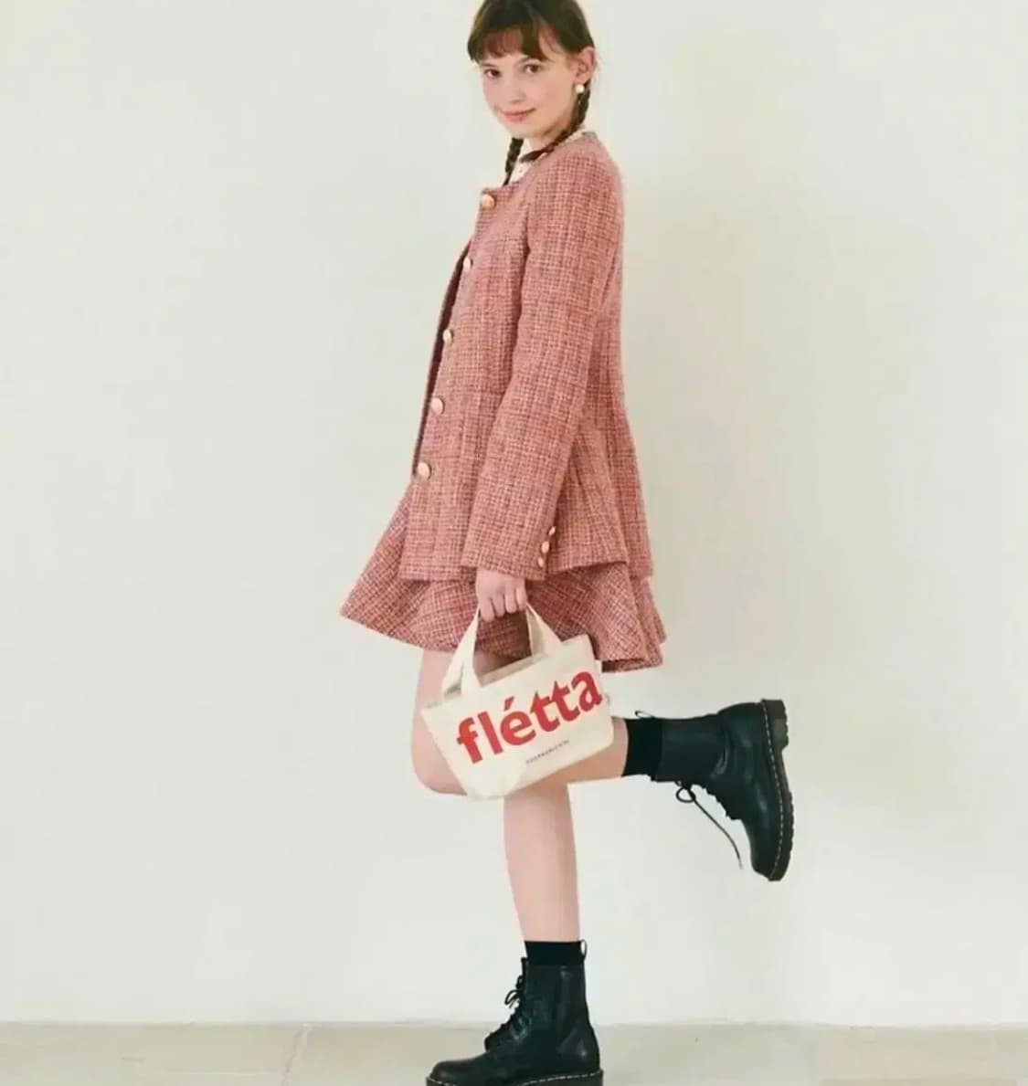(택o 새상품) 플레따 트위드 셋업 레드 S 상품이미지3