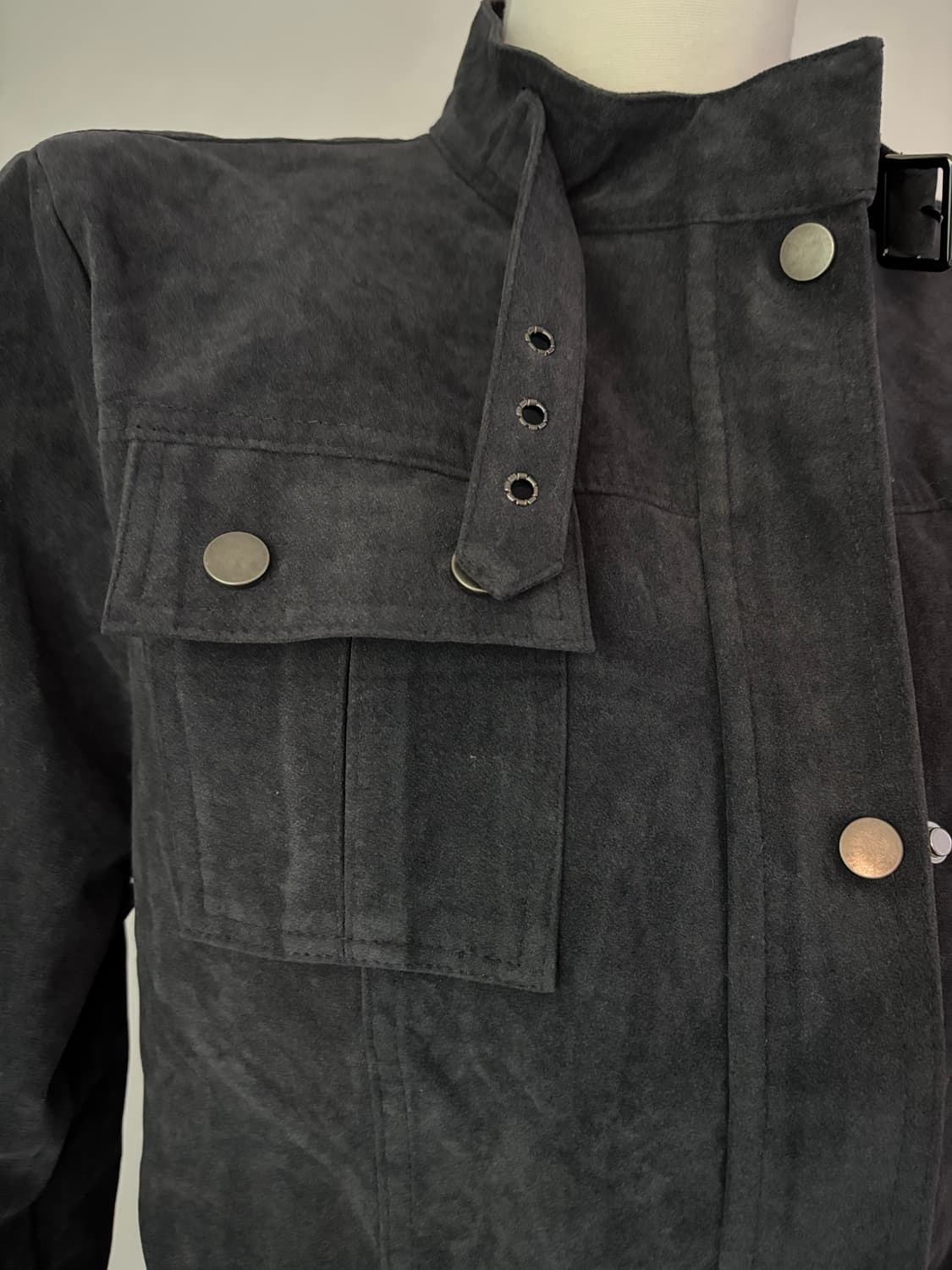 빈티지 차콜 스웨이드 벨벳 바이크 자켓 상품이미지3