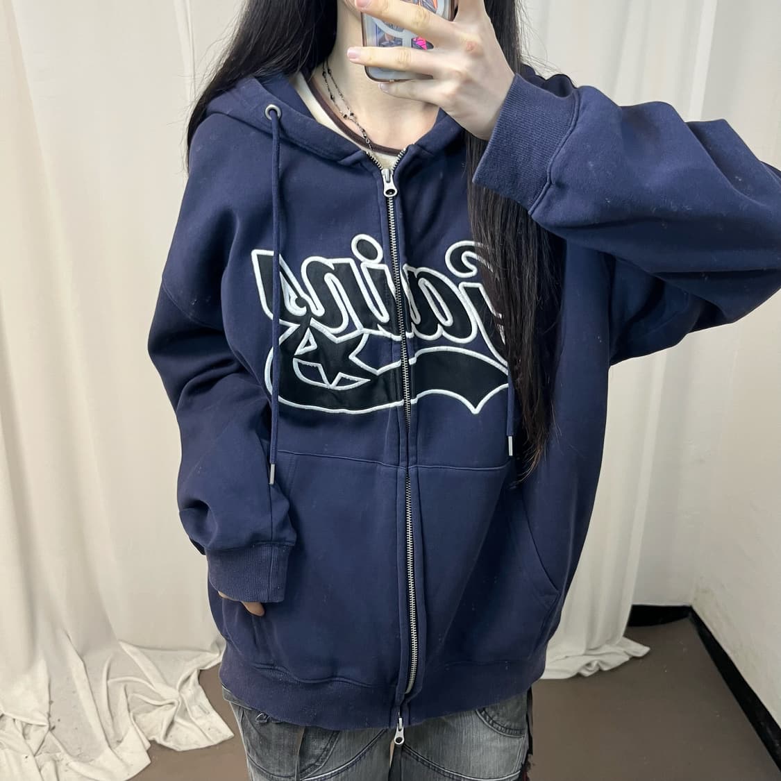 Gainsboro navy two-way zip-up hoodie 상품이미지3