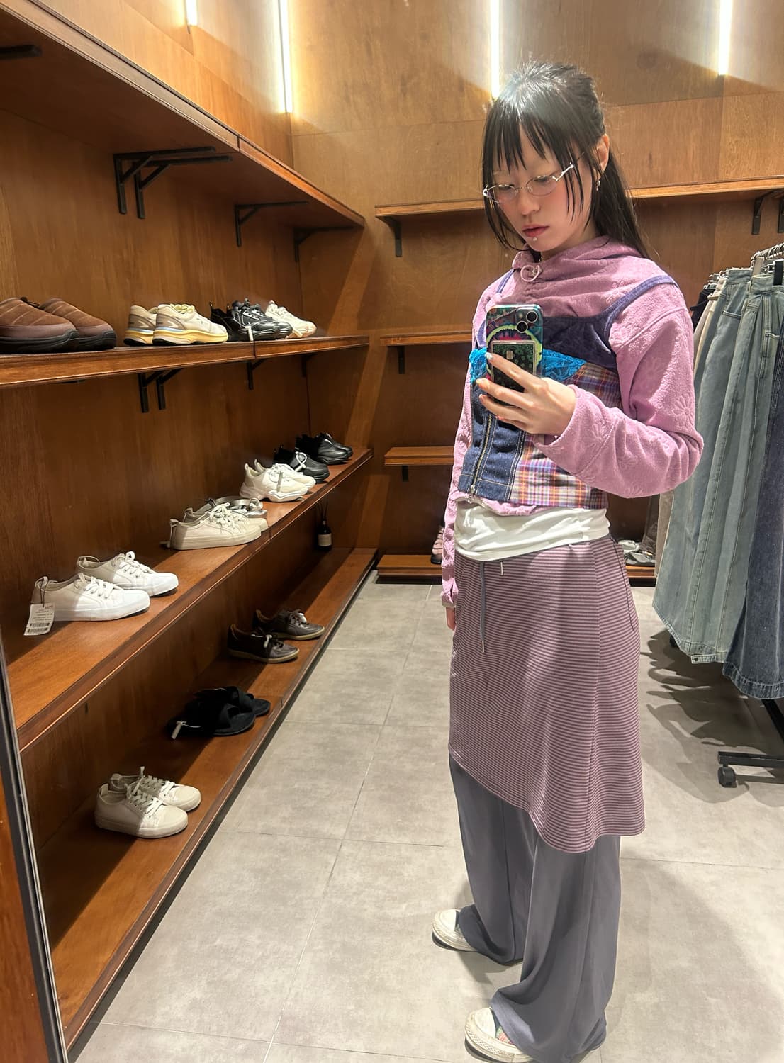 아메스 월드와이드 스트라이프 레이어드 스커트 팬츠 퍼플 상품이미지3