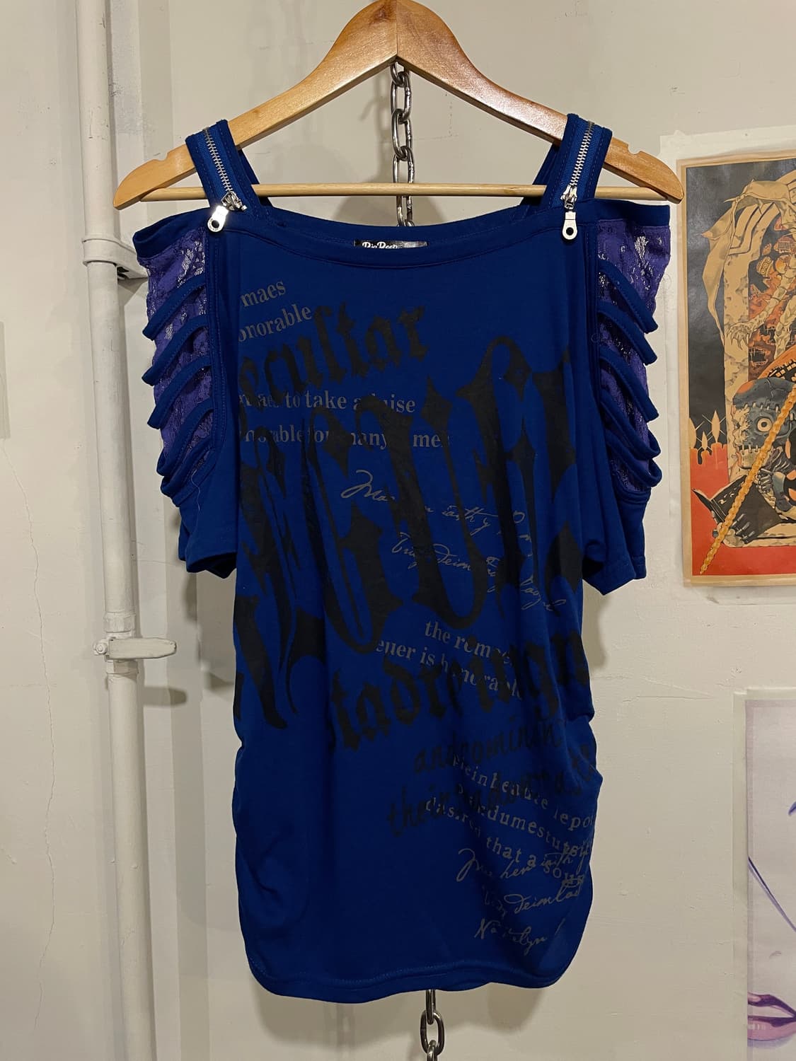 dig deep 디그딥 그런지 디테일 레이스 블루 티셔츠 갸루 상품이미지3