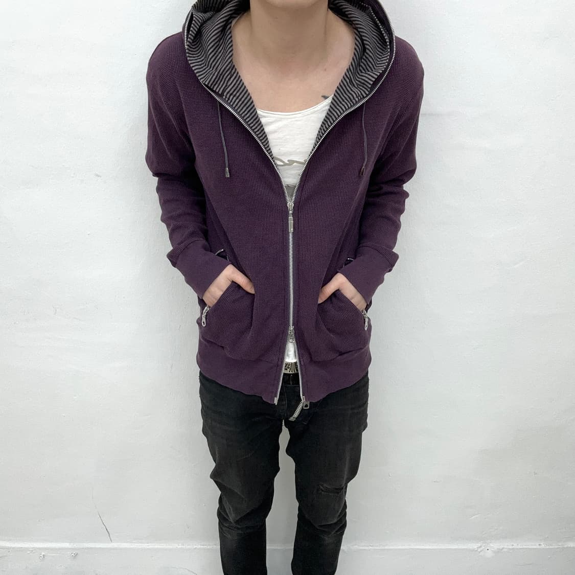 stripe layered purple hood zip 상품이미지2